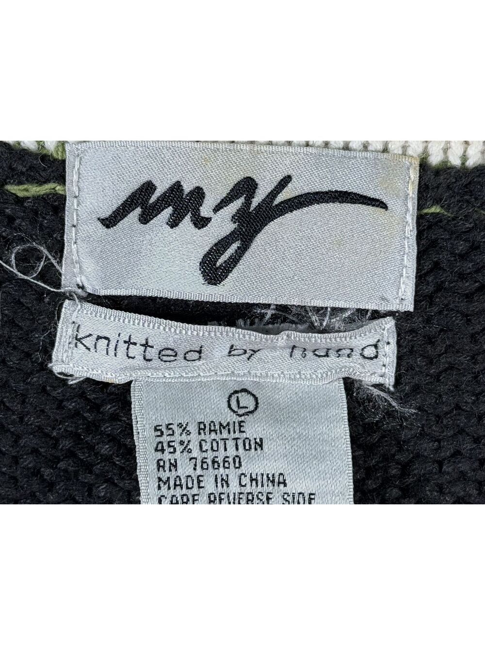 myz Hand Knitted Floral Pattern Cardigan Sweater Size L - Picture 4 of 4